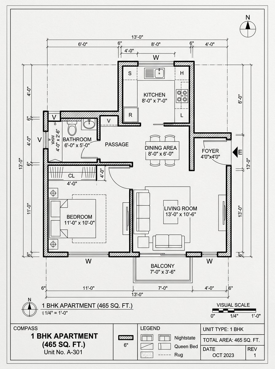 1 BHK Floor Plan